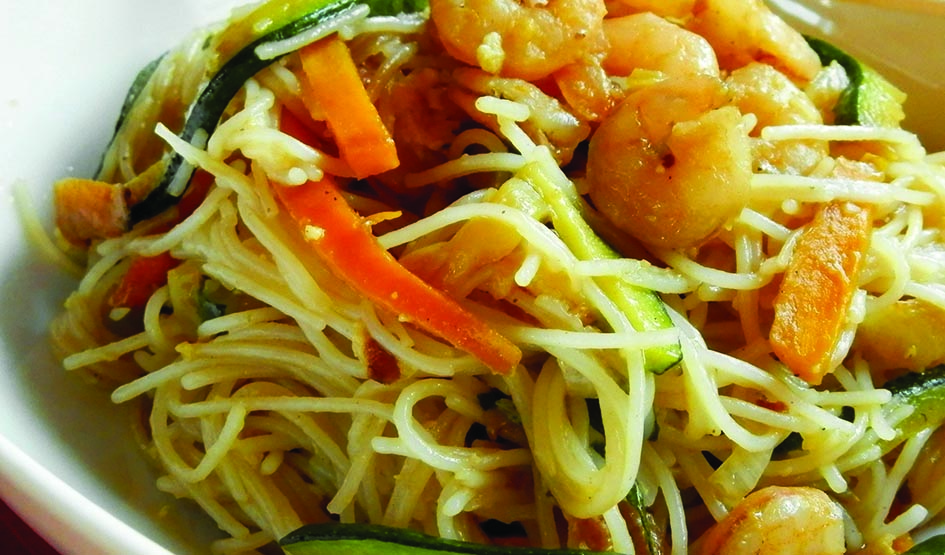 Spaghetti barilla con gamberi e verdure