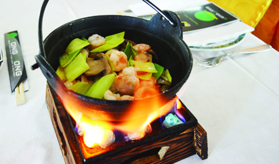 Gamberi gan guo (funghi e porri)